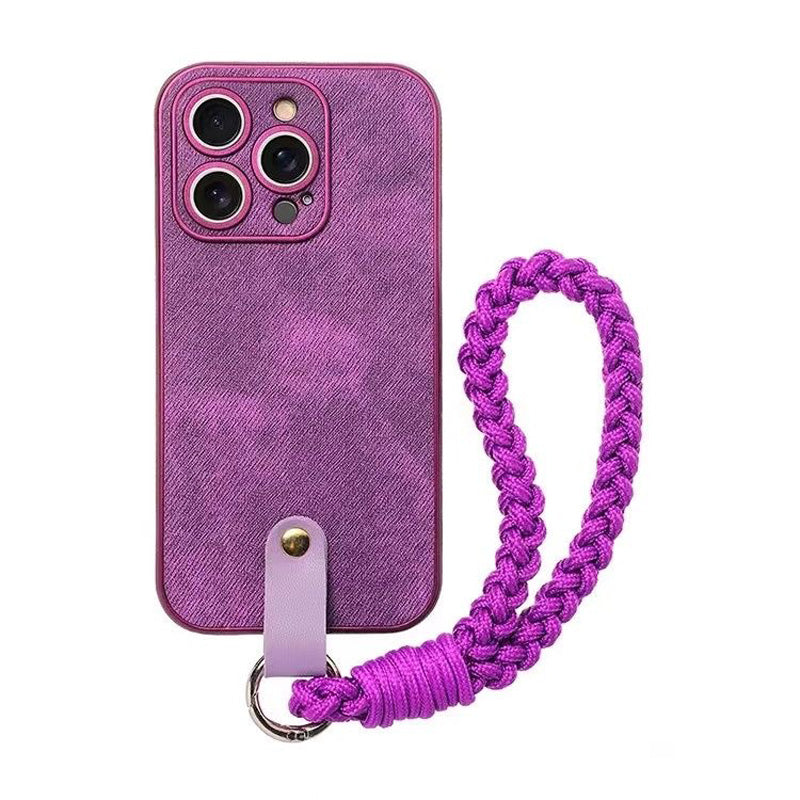 Violet Leather iPhone Case with Wrist Strap