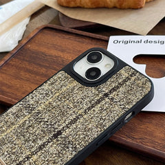 Yellow Brown Checkered Fabric iPhone Case with Wristlet