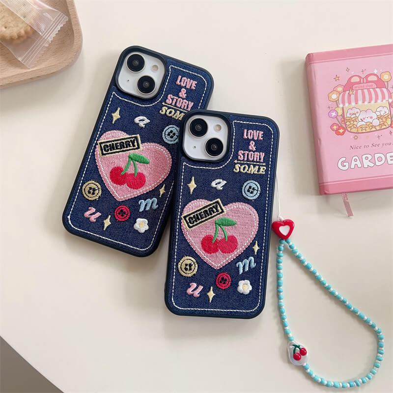 Cherry Denim Stitch iPhone Case