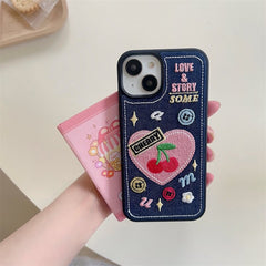 Cherry Denim Stitch iPhone Case