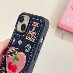 Cherry Denim Stitch iPhone Case