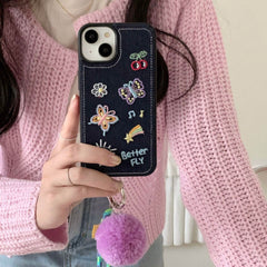 Little Butterflies Denim Stitch iPhone Case