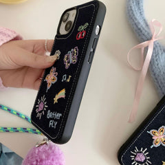 Little Butterflies Denim Stitch iPhone Case